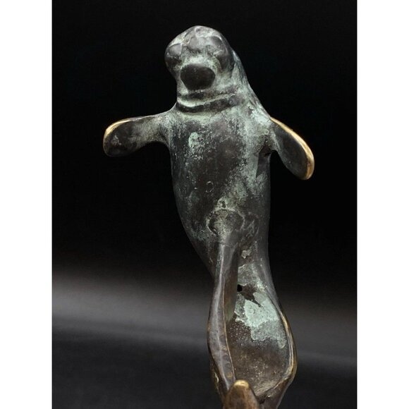 SPI Bronze Brass Manatee Statue 6" Round Marble Base Patina - Picture 5 of 8